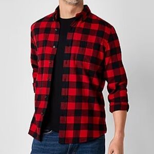 St. John's Bay Mens Red Buffalo Plaid Classic Fit Flannel Shirt